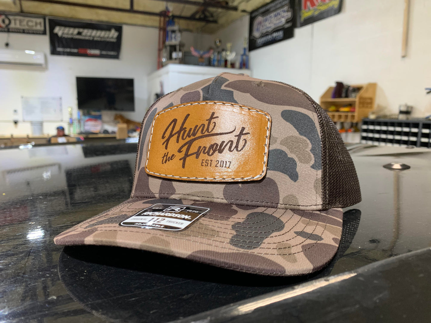 Leather Patch Duck Camo Trucker Hat