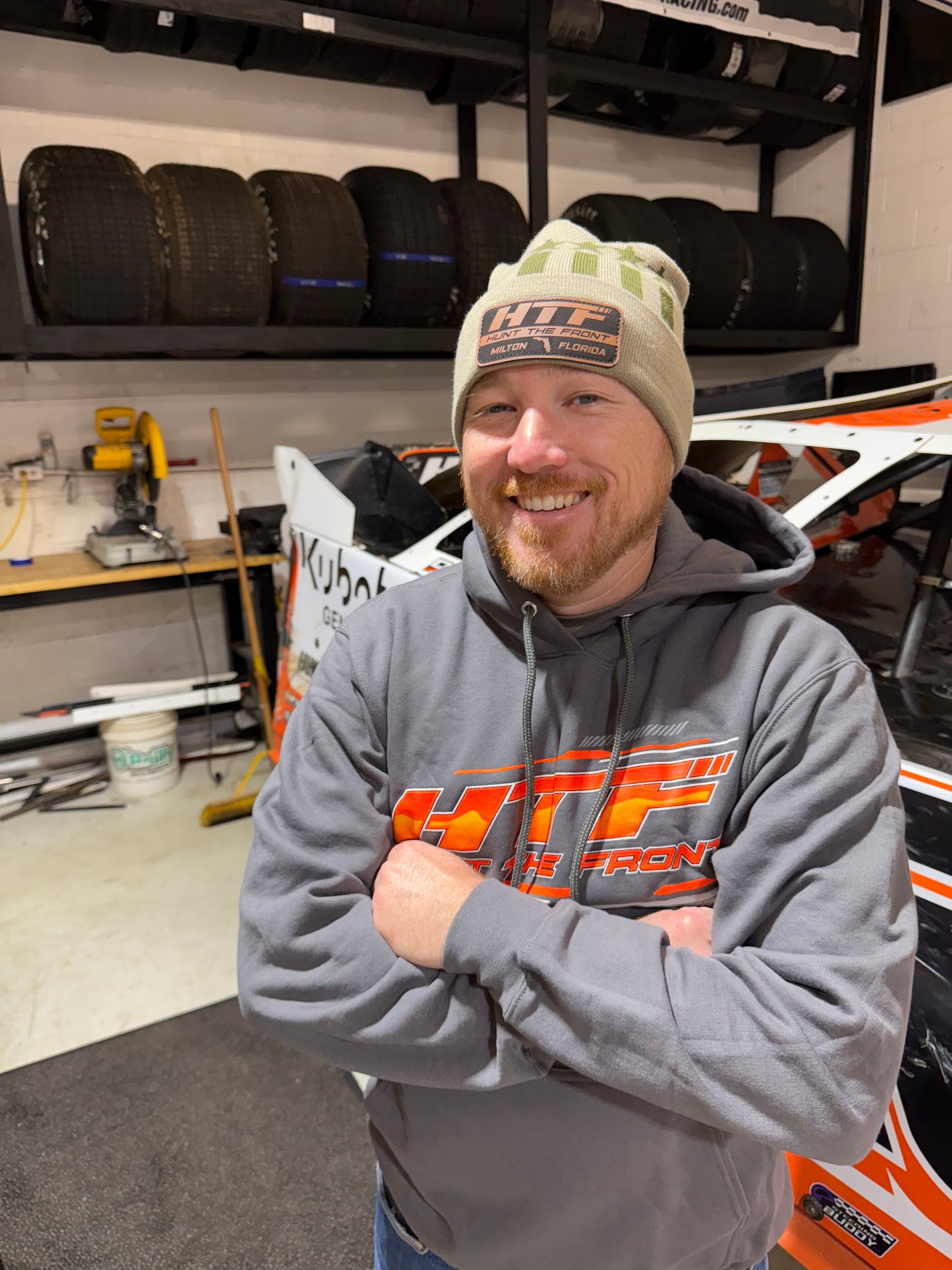 Khaki Stars & Stripes Leather Patch Beanie