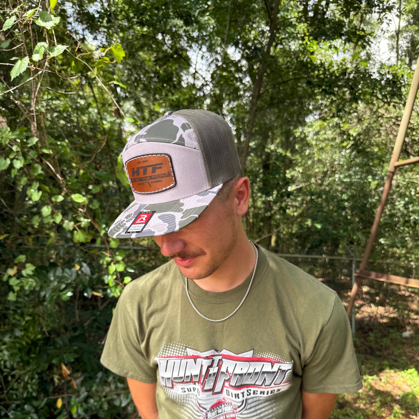 Leather Patch Marsh Duck Camo Loden 7 Panel Hat
