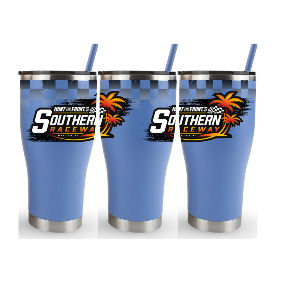 30oz Steel Blue Checkered HTF's Southern Raceway Tumbler