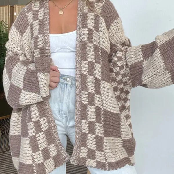 Checkerboard Knit Cardigan
