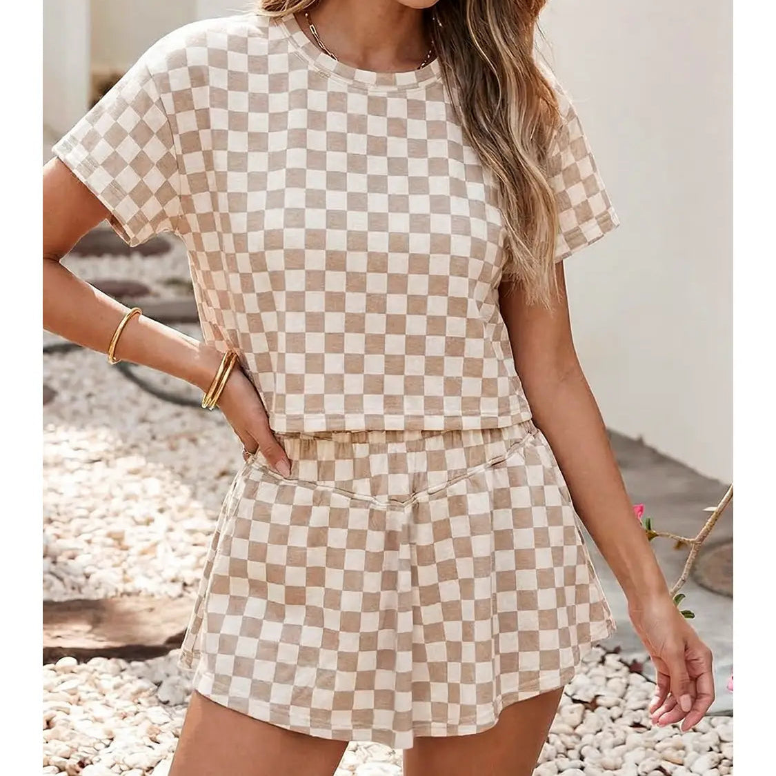 Checkerboard T Shirt and Skorts 2 Piece Outfit