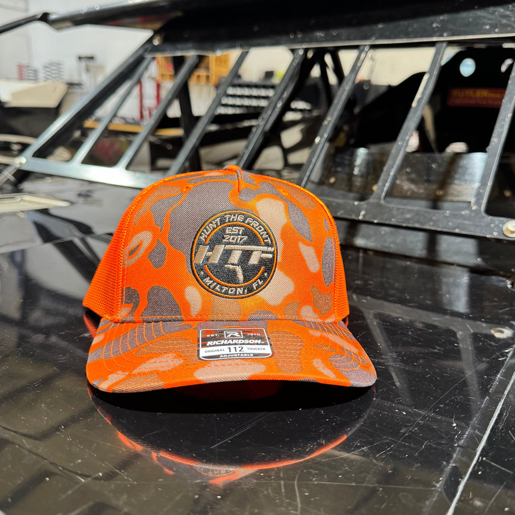 Orange Duck Camo HTF Circle Logo Trucker Hat