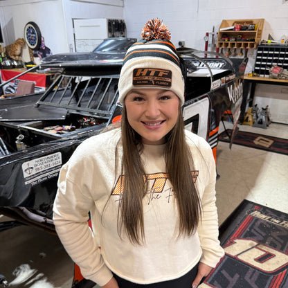 Pom-Pom Leather Patch Beanie