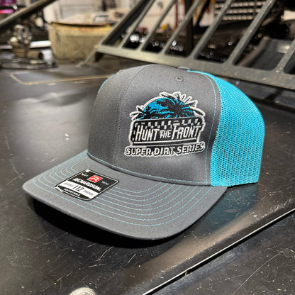 HTF Super Dirt Series Charcoal Gray with Teal Mesh Trucker Hat