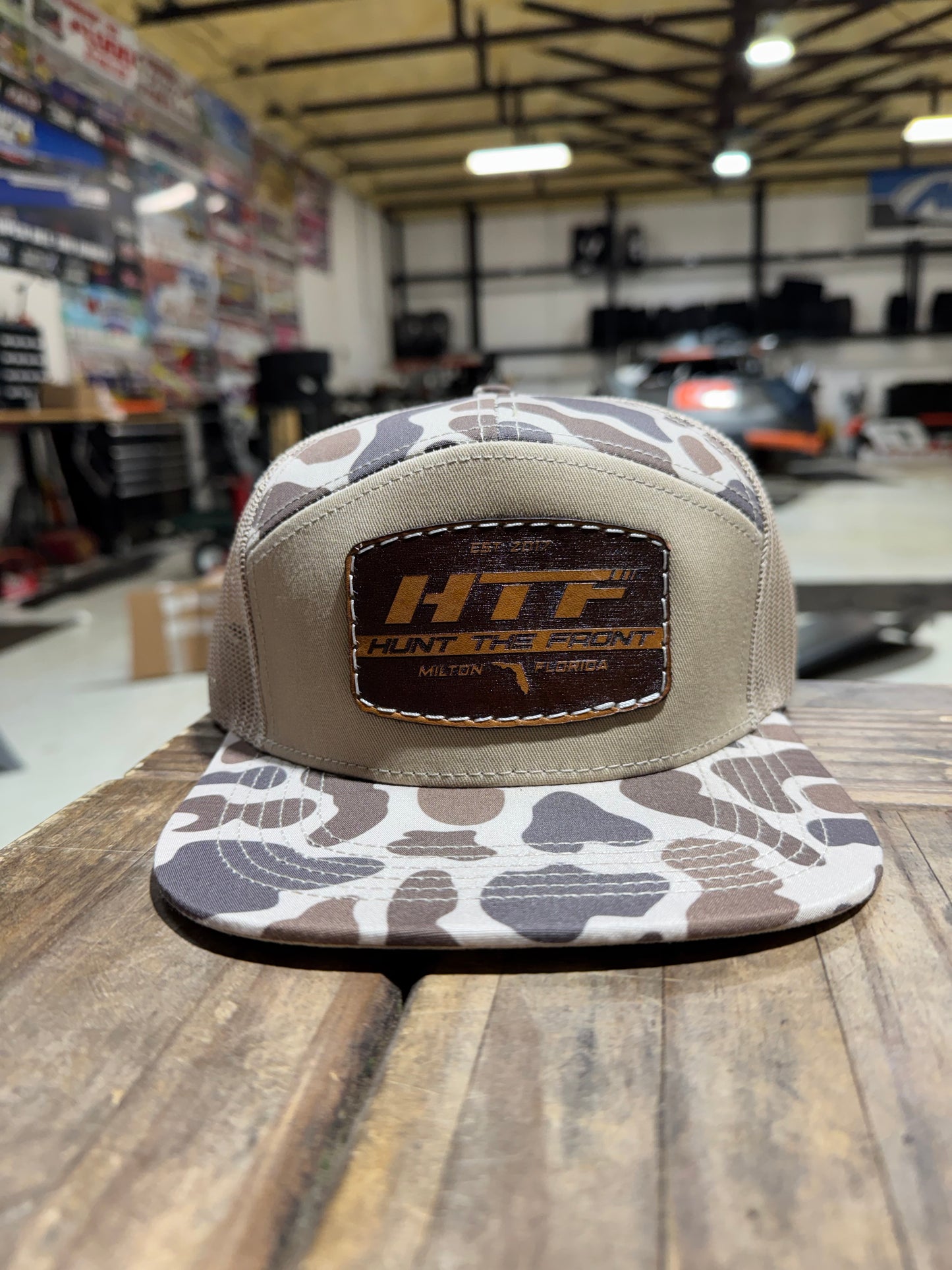 Leather Patch Sandstone Camo Trucker Hat