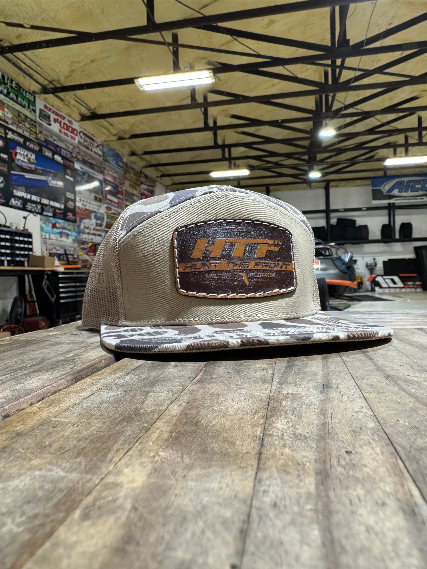 Leather Patch Sandstone Camo Trucker Hat