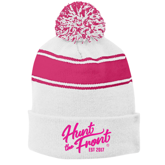 White & Pink Pom-Pom Beanie