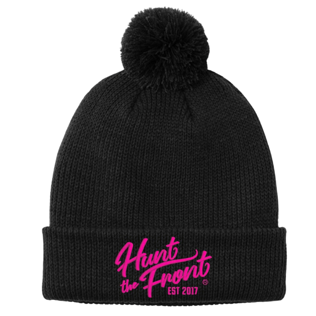 Black & Pink Pom-Pom Beanie